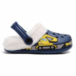 Childrenland Παιδικά Clog Μπλε με Excavator & Αποσπώμενη Επένδυση Γούνας