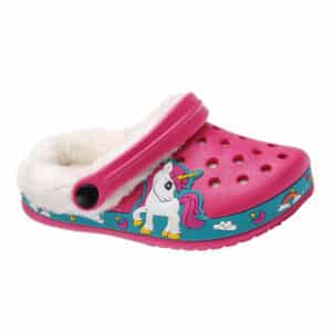 Childrenland Παιδικά Clog Φούξια με Unicorn & Αποσπώμενη Επένδυση Γούνας